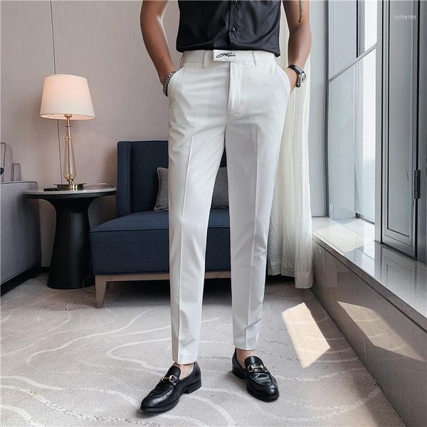 Erkekler 2023 Erkek İş Elbise Pantolon Kore tarzı ince ofis sosyal takım elbise sıradan pantolon sokak kıyafetleri siyah beyaz giyim 29-36