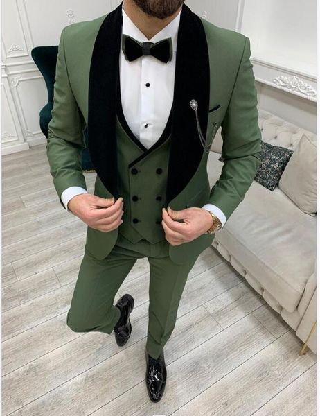 Slim Green And Black Wedding Tuxedos 2023 3 Stück Herren Fit Casual Boutique Business Groomsmen Anzug Weste Jacke Hose Blazer Male Prom Party Wear Suits Set Peaked