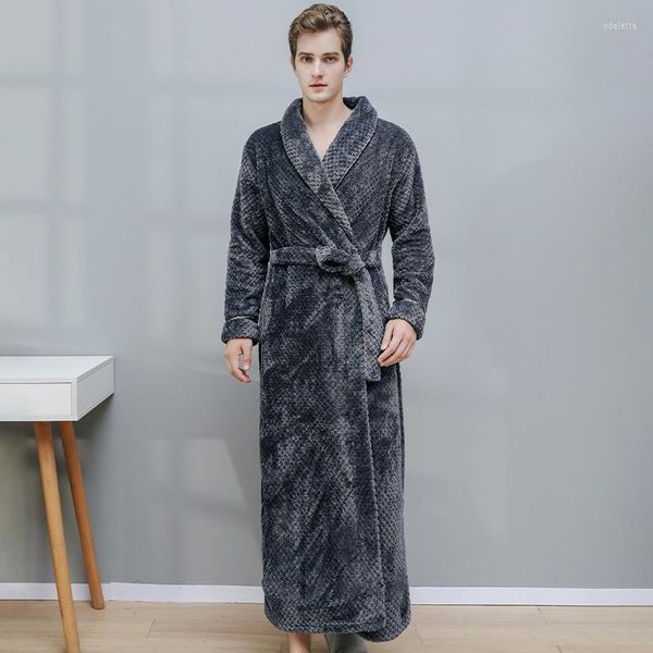 Vestido de túnica de flanela de roupas de dormir masculina de flanela de lã de coral de inverno quimono roupão de banho solteira roupas de manga longa de manga longa