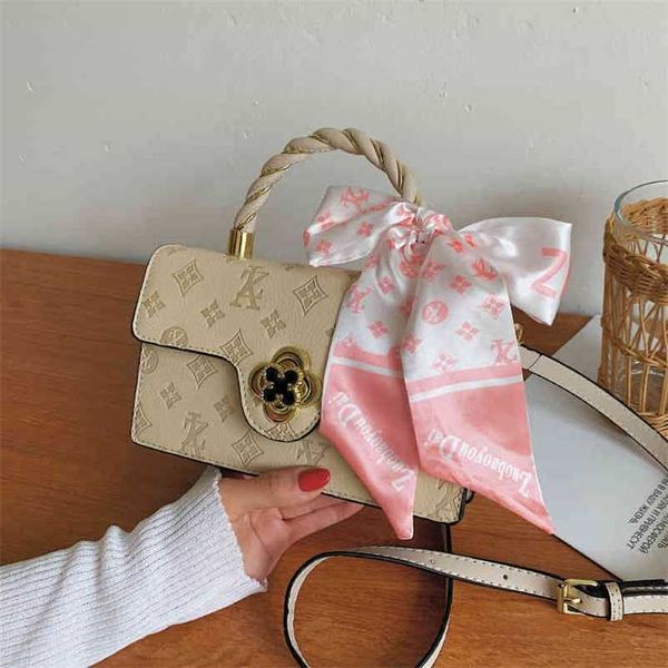 Designer Tasche Handtasche Damen Sommer geprägt rosa klein quadratisch tragbar Seidenschal Perlenkette Freizeit