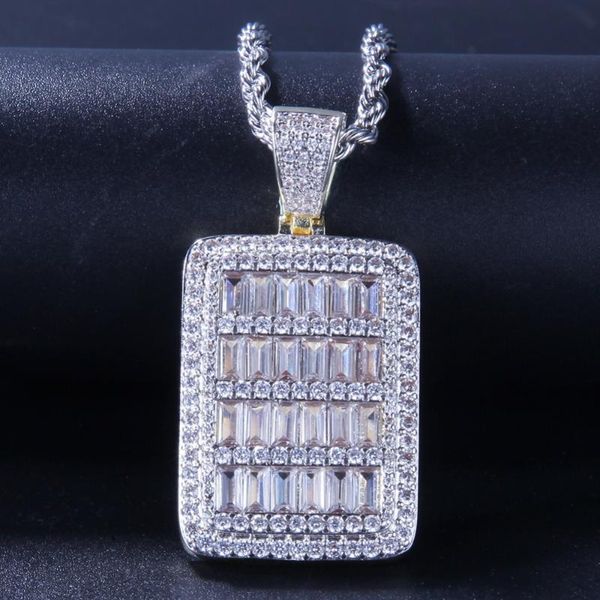 Anhänger Halsketten Hip Hop CZ Steine Gepflastert Bling Out Weißgold Geometrische Quadratische Anhänger Halskette Erkennungsmarke Für Männer Rapper Schmuck GiftAnhänger