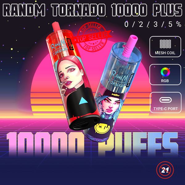 Hochwertige RandM Tornado 10000 Plus Einweg-Vape-Pods-Gerätekits und 850-mAh-Zigarettenbatterie, vorgefüllte 20-ml-Verdampferfarben