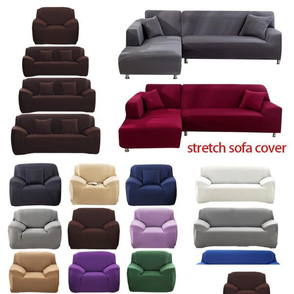 Sandalye kapakları 1/2/3/4 Seater Sofa Er Polyester Düz Renk Slip Slip Couch ers Streç Mobilya Koruyucu Oturma Odası Sette Slip Dhndy