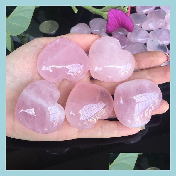 Arti e mestieri Quarzo rosa naturale A forma di cuore Amore Mini Chakra di cristallo Guarigione Decorazioni per la casa Gemme di pietra Reiki Gioielli fai da te Drop Delive Dhv2S