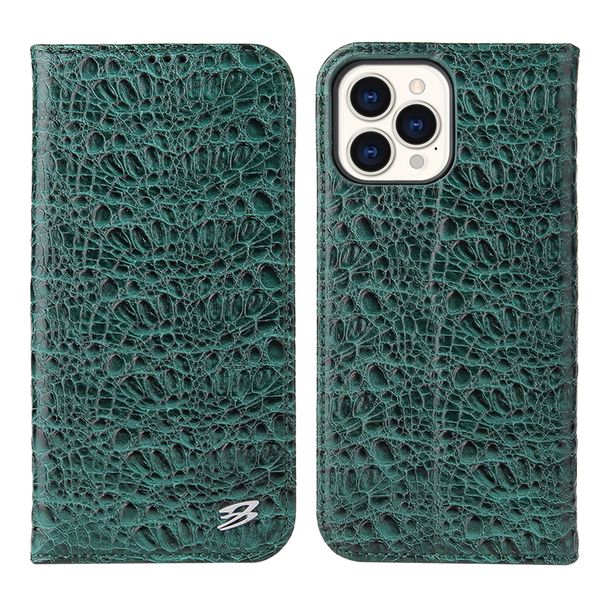 Echtes Leder Flip Vogue Telefon Hülle für iPhone 14 13 12 11 Pro Max Samsung Galaxy S23 Ultra S22 Plus S21 S20 Dual Card Slots Crocodile Print Wallet Kickstand Shell Shell