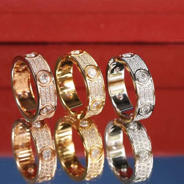 2023 Crystal Titanium Steel Women's Couple Love Eternal Three Row Full Diamond Gold Designer Ring