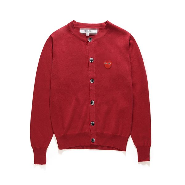 Designer Magioni maschili CDG Play com des garcons cuori rossi maglione femminile bottone in lana rossa crewerneck cardigan size s