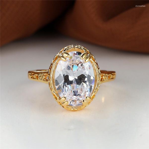 Trauringe Luxus Kristall großen ovalen Stein Ring weiß Zirkon antike Verlobung Vintage Goldfarbe für Frauen Party Schmuck