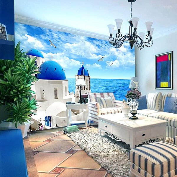 Обои 3D Средиземноморские пейзажи белый замок роспись гостиная спальня