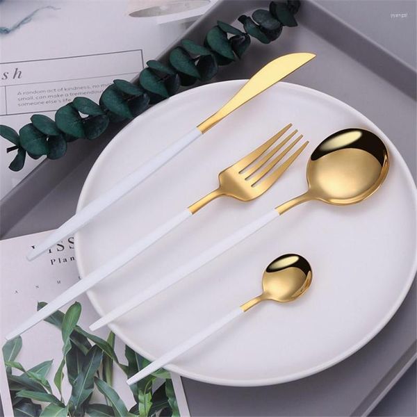 Set di stoviglie Specchio Posate in oro bianco Set in acciaio inossidabile 18/10 Posate occidentali Posate Posate Forchetta Coltello