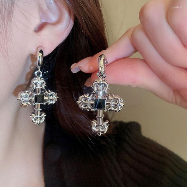 Ohrstecker Gothic Steampunk Stil Kreative Strass Kreuz Ohrring Für Mädchen 925 Silber Exquisite Muster Schmuck
