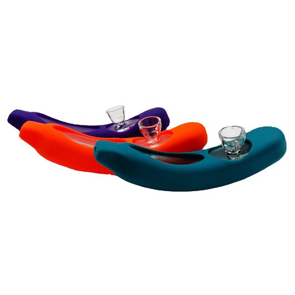 Colorful Silicone Skin Pyrex Tubi di vetro spesso Banana Boat Style Filter Bowl Portable Dry Herb Tabacco Portasigarette Narghilè Waterpipe Bong Tubo per fumatori DHL