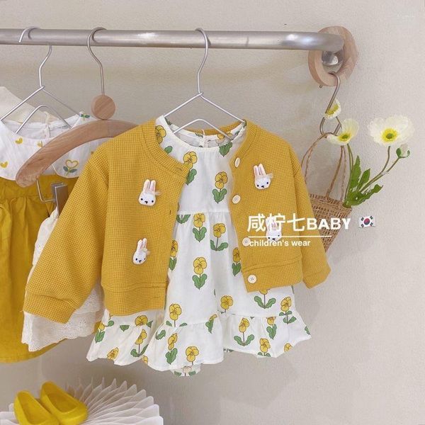 Roupas conjuntos de roupas garotas Baby Spring Autumn Set Cardigan Jacket Flower Dress Kids elegante 2pcs ternos de roupas infantis roupas de roupa