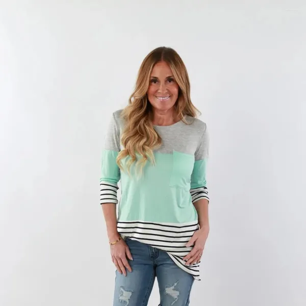 T-shirt da donna T-shirt da allattamento a maniche lunghe con cuciture a righe stile ZOGAA