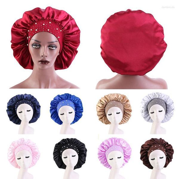 Gorro Feio/crânio Caps Moda feminina pérola stromestone cetim noturno mangas de mangas cuidados de proteção elástica de coloração sólida