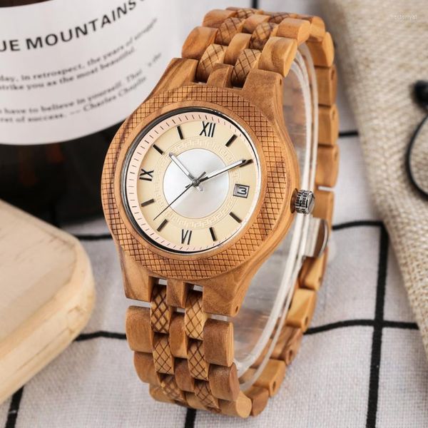 Relógios de quartzo vintage de pulso com calendário ébano zebra woodenwatch watch luminoso mãos luminos