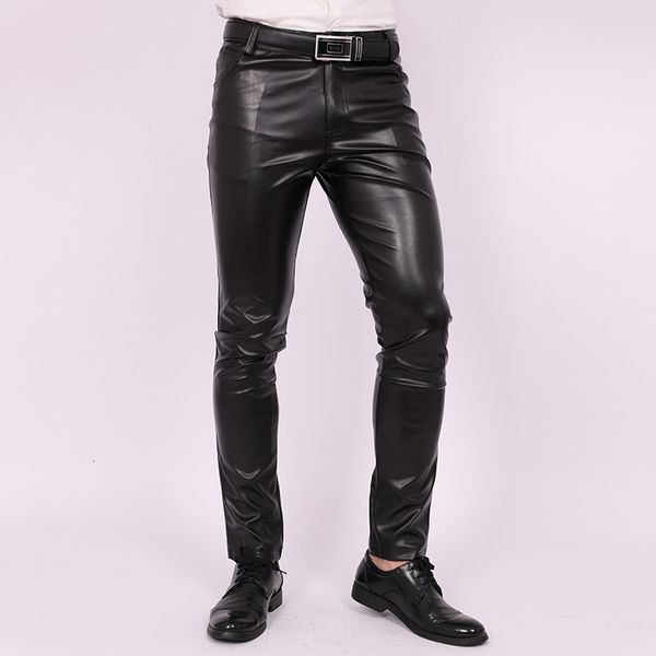 Herrenjeans 2023 Slim Fit Skinny Pants Tight Stretch Leder Teen Trend Motorrad PU 230330