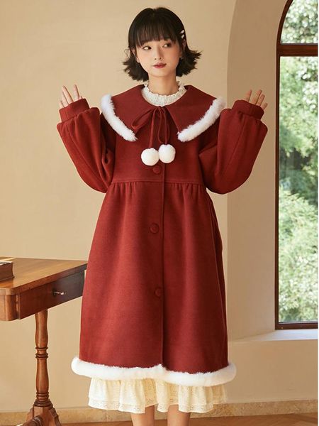 Lã feminina mistura Rous Red Kawaii Rua japonesa Garota doce e macia Long mulher, mulher, penteado, mantenha quente o Natal de inverno de inverno Mulheres