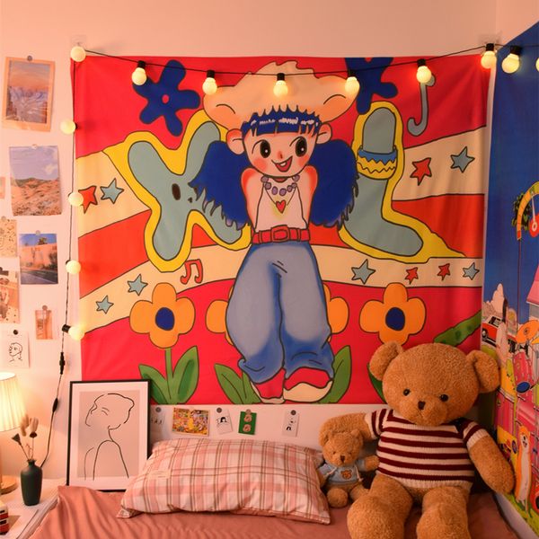 Panno di sfondo dei cartoni animati Panno appeso per la ragazza della musica Panno da parete sul comodino della camera da letto Trasmissione in diretta Ristrutturazione in affitto Decorazione del dormitorio arazzo arte e artigianato