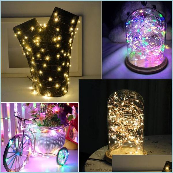 Decorações de Natal Luzes de cordas LED 2m 5m Copper Wire Fairy Light Party Decoration Powerd by Battery USB Strip Lamp Dro dhqa6