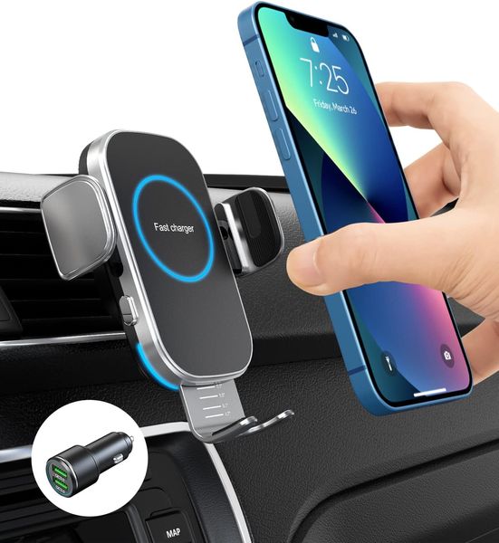 CW16 Kabelloses Autoladegerät 7,5 W 10 W 15 W Schnelle automatische Klemmung Autoladegerät Halterung Lüftungsschlitz Autoladehalterung für iPhone 14/14 Pro/13/13 Pro /12/12 Pro/ 11/11 Pro/Samsung S23/S22/S21