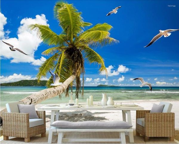 Sfondi Personalizzati Per La Casa 3D Carta Da Parati Murale Spiaggia Coco Carta Da Parati Soggiorno TV Sfondo Carte Decor