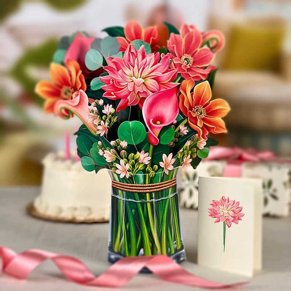 5PC Cartões Pop-Up Buquê de Flores Excelente Papel 3D Lírios para Presentes de Dia das Mães Y2303