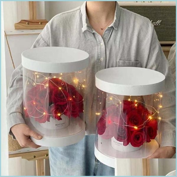 Verpackungsboxen Klare Runde Blume Geburtstag Transparente PVC Geschenkverpackung Box Valentinstag Mütter Floristenbedarf Drop Del Dhwkw