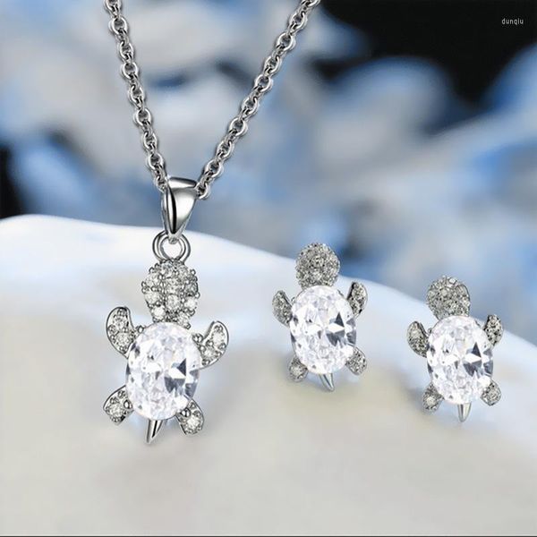 Ketten Ventfille Silber Farbe Seeschildkröte Zirkon Halskette Für Frauen Mädchen Geburtstagsgeschenk Trendy Zarte Anhänger Schmuck Tropfen