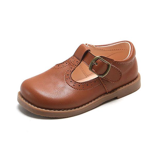 Sapatos casuais de loop de gancho de alça t-sheancho do ar livre ao ar livre para meninas de sapatos de couro de meninas 1-6 anos, crianças, meninos moda tamanhos 21-30 W0329