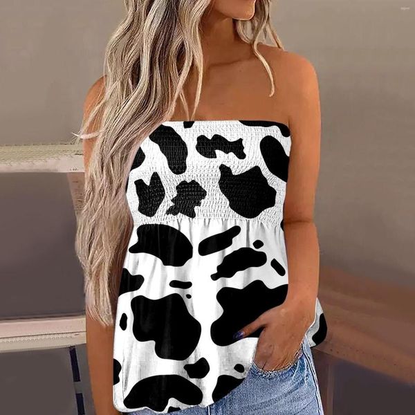 Женские блузки без бретелек Бандо танк Женщины Молоко корова, напечатанная на плече