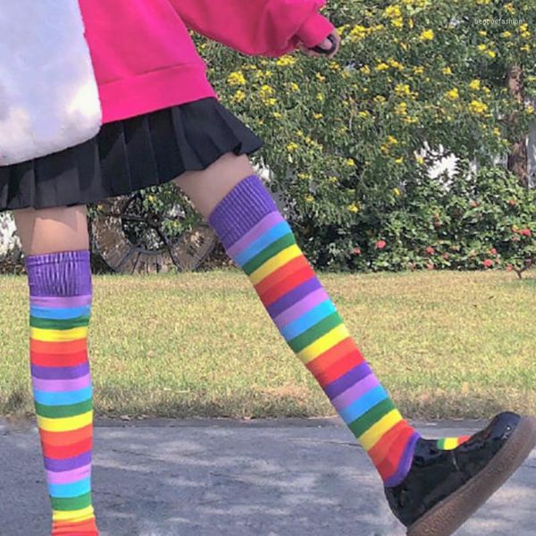 Женские носки Harajuku чулки японские элегантные полосатые студенты Shengrenmei Корейская тренда тренд длинная трубка над коленом прекрасное чулки ноги