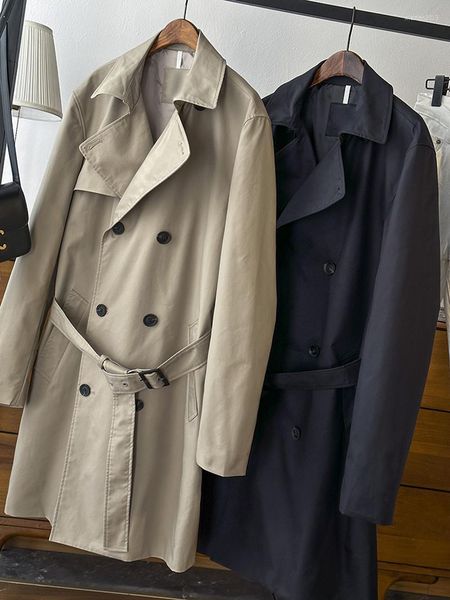 Herren Trenchcoats im britischen Stil, klassische Manteljacke, Herrenmode, zweireihig, lang, schmal, verstellbarer Gürtel