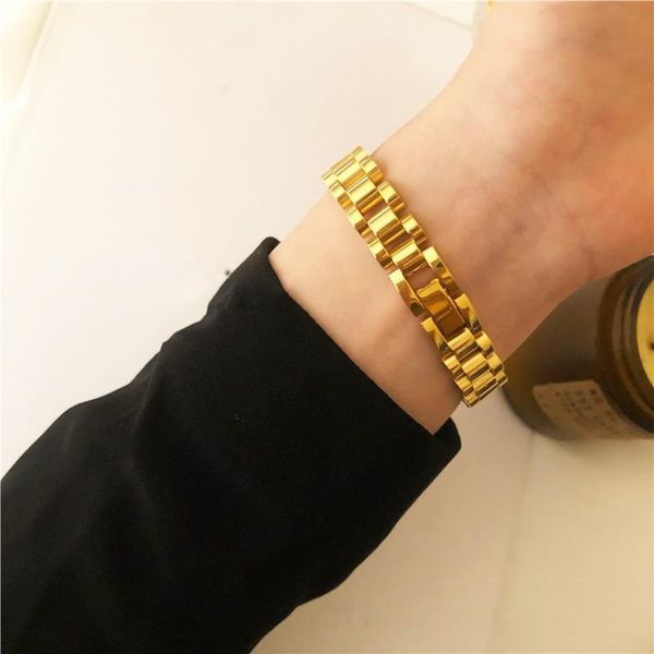 Tênis hiphop titanium with gold pavp strap declaração bracelete feminino aço inoxidável