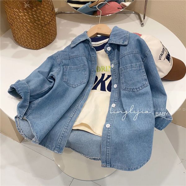 16130 Frühling Herbst Kinder Mädchen Jeanshemd Top Kinder Langarm Outwear Denim Mantel