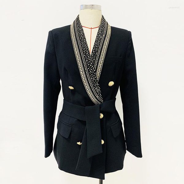 Damenanzüge Factory Stock Fashion Star Style Metallgürtel Langarmjacke Blue-Collar Mid-Length Suit Damen formelle Kleidung