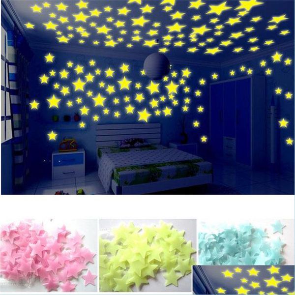 Adesivi murali 3D Star Moon Adesivo luminoso fluorescente Glow In The Dark Stars Eco Friendly Pvc Decalcomania decorativa Kids Baby Rooms Dro Dhl84