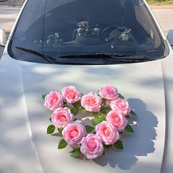 Flores decorativas Flor artificial de rosa branca para decoração de carros de casamento maçaneta da porta de noiva Ornament