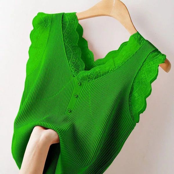 Женские танки Camis Ice Silk Vest Lace Trace's Summer Outter Wear Свободный большой размер вязаный топ 230331