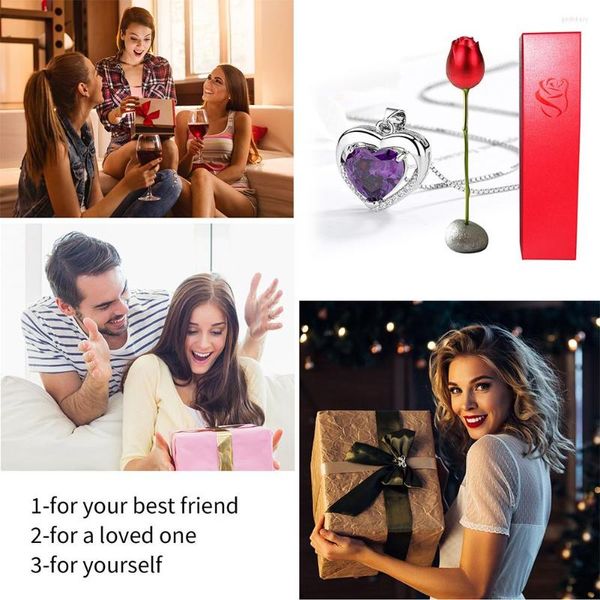 Anhänger Halsketten Kreative Ewige Liebe Halskette Mit Rose Blume Herz Kette Schmuck Geschenkbox Hochzeitstag Für Freundin