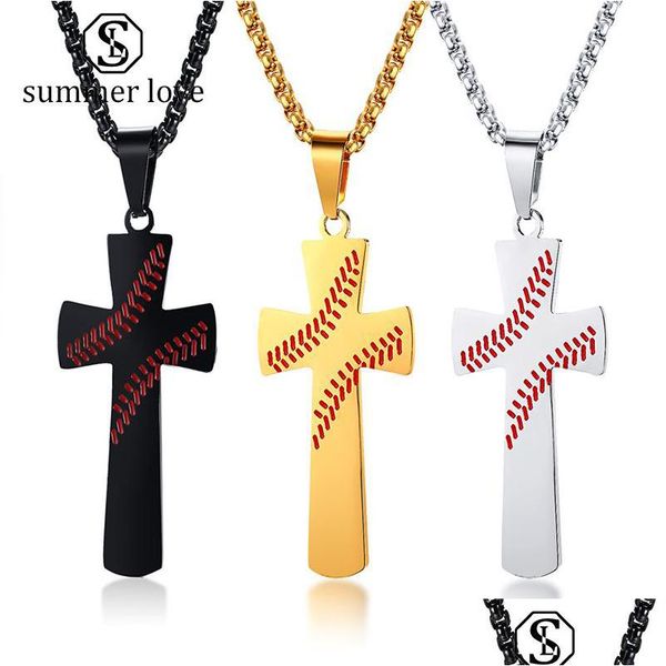 Anhänger Halsketten Mode Baseball Kreuz Halskette Für Frauen Männer Kreative Edelstahl Christliche Religion Gravierte Lord Bi Dhgarden Dhj94