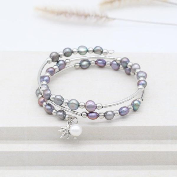 Braccialetto di ordito di perle d'acqua dolce naturale Bracciale sirena viola gioielli di fascino foglia d'acero 20 colori disponibili PB002