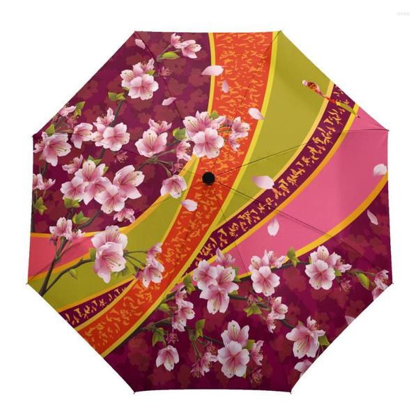 Guarda -chuvas japoneses flores de cerejeira impressão homens homens chuva guarda -chuva Três menina dobrável Durable portátil presente automático Parasol