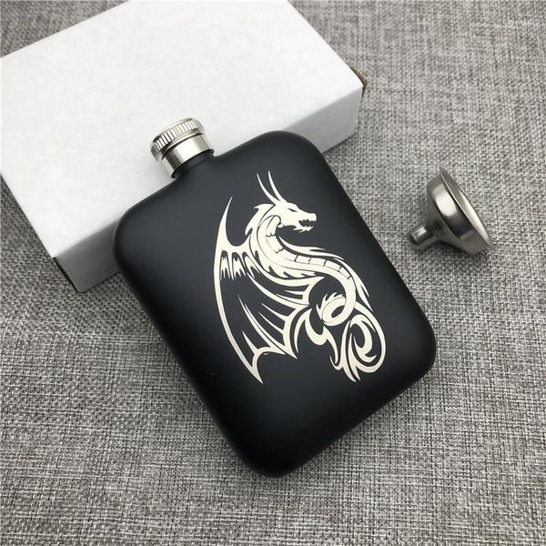 Questões de quadril Dragão personalizado 304 balão de aço inoxidável 6 oz bolso de grau alimentar com funnle alcool wiskey flagon vodka garrafa de vinho