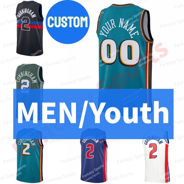 Custom 2 Cade Cunningham Maglia da basket Jaden Ivey Bojan Bogdanovic Saddiq Bey Jalen Duren Marvin Bagley Stewart Hamidou Diallo Maglie Bambini Uomo