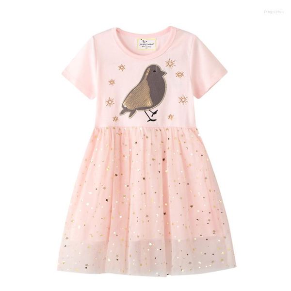 Девушка платья прыгающие метры принцесса вечеринка с бисером птицы милая детская сетчатая одежда с коротким рукавом детские платье для малышей