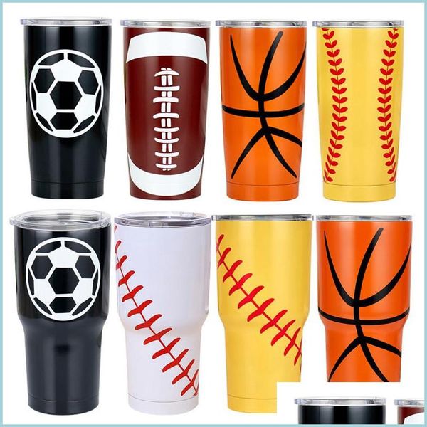 Tumblers 30 Oz Tumbler Becher Basketball Fußball Baseball Bedruckte Tasse Bierkrug Kaffee Wasserflasche Autoaufbewahrung Tropfenlieferung Hausgarten Dhnvk