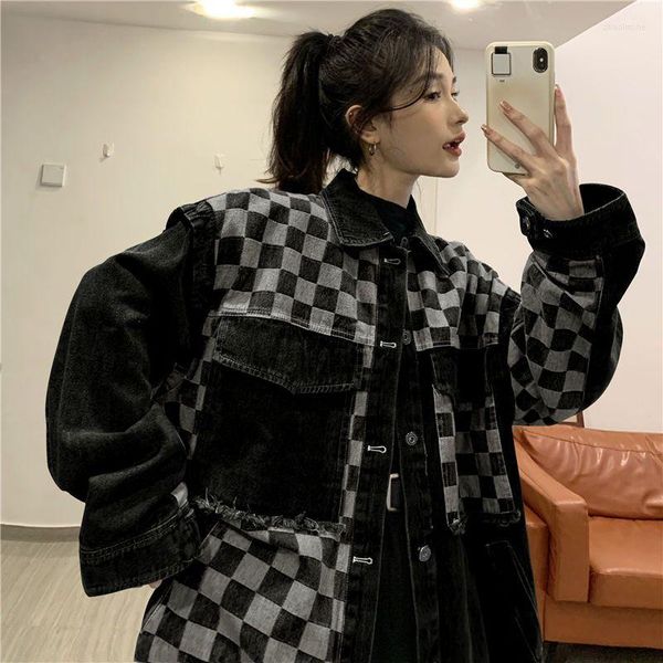 Jackets femininos Deeptown Jacket Women Women Oversized Korean Fashion Streetwear Black Vintage Jeans Jeans Chic Casaco Elegante Gótico