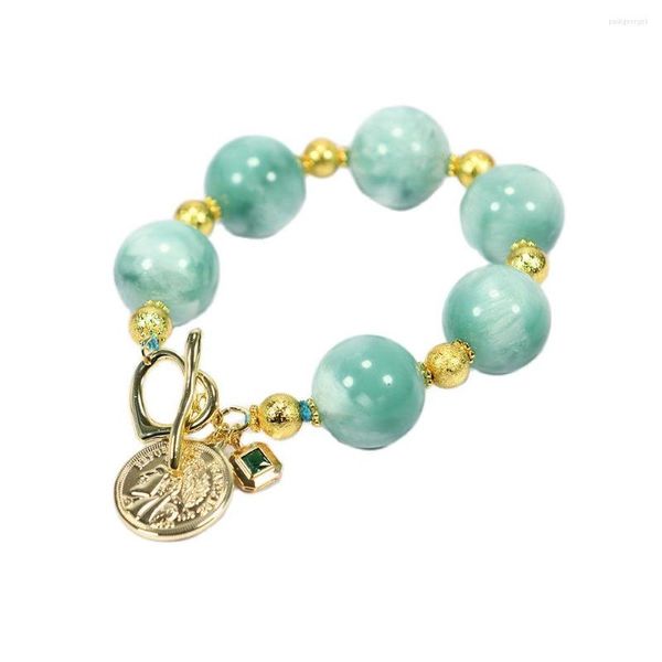 Strand GuaiGuai Gioielli di alta qualità Grande 20MM Verde naturale Pavone Angelo Gemme Bracciale con perline CZ Republique Francaise Moneta Regali per signora