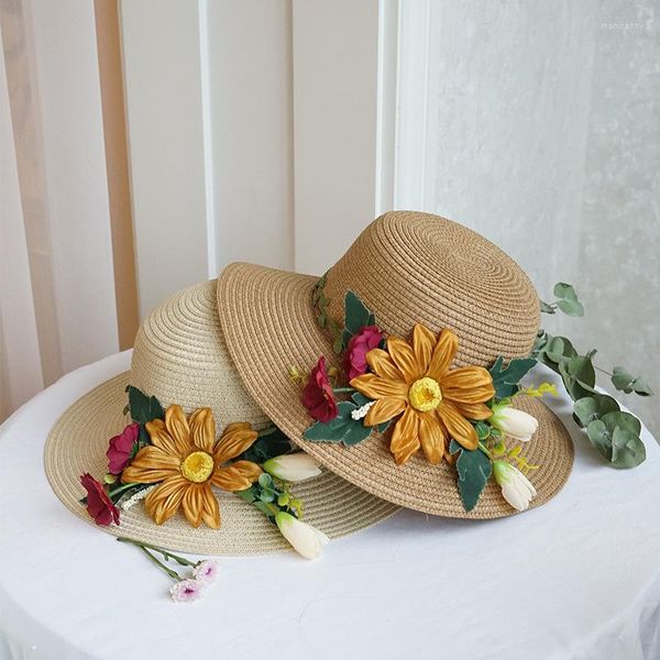 Широкие шляпы с краями цветы летняя пляжная шляпа Солнце Солома Сомбрерос де Соль для женщин Горро Каппелли да Sole Chapeau Paillewide